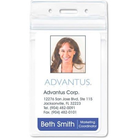 ADVANTUS Advantus¬Æ Resealable ID Badge Holder, Vertical, 2-5/8" x 3-3/4", Clear, 50/Pack 75524